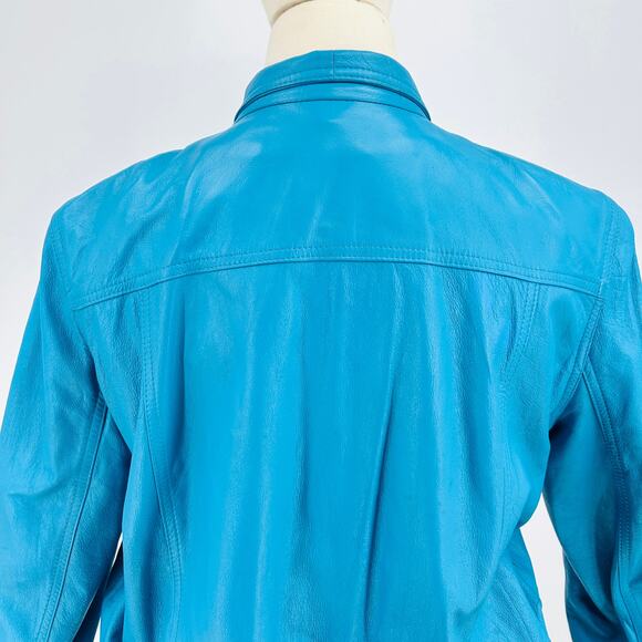 Vintage Lillie Rubin Exclusive Genuine Leather Turquoise Blue Bomber Jacket - Picture 5 of 9